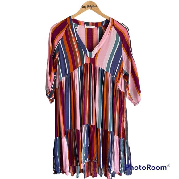 Karlie Rayon Multicolor Striped Ladies Party Dress, S - Picture 1 of 4